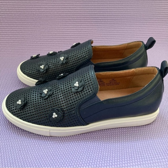 Nordstrom Caslon Slip On blue Leather Loafers with Flowers 10M - Picture 3 of 8